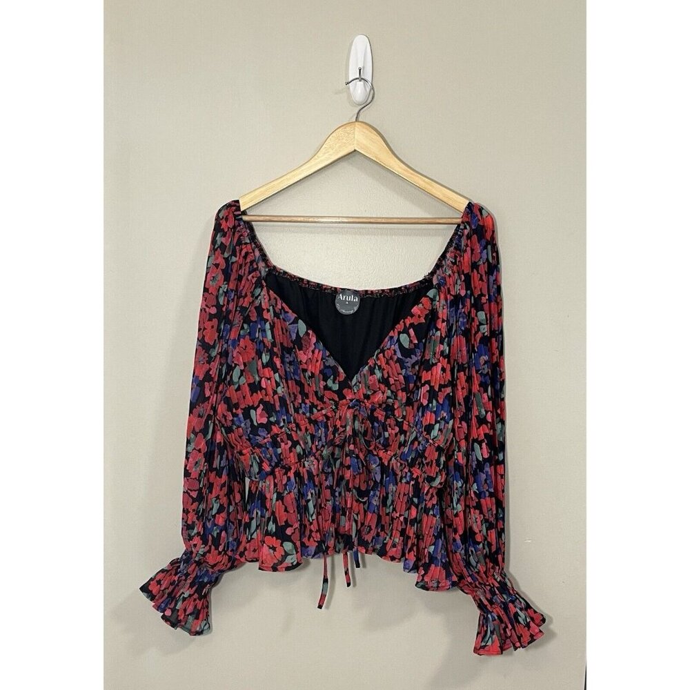 ARULA Floral Blouse in Red and Blue